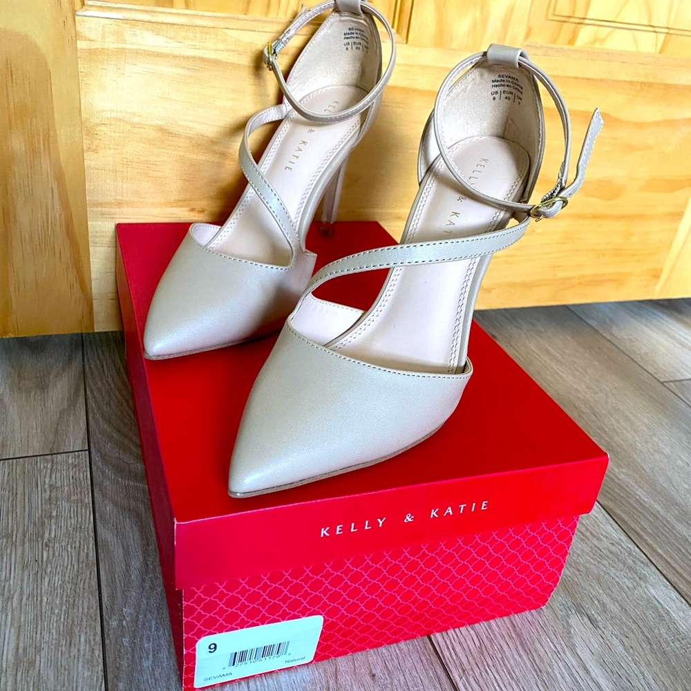 Size 9, nude/cream/beige, heels, worn once to a wedding